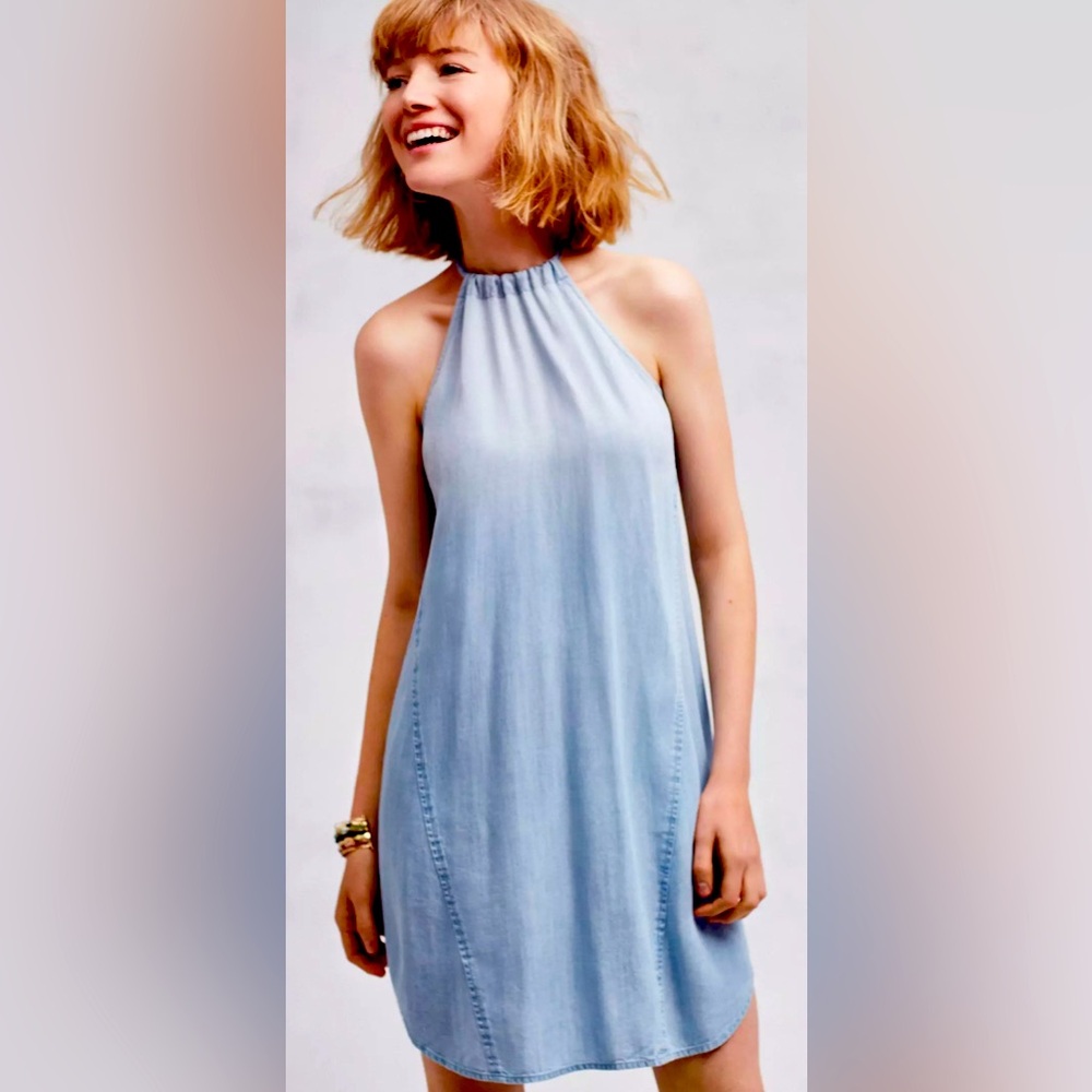 Anthropologie Cloth & Stone High-Tide Halter Dress sz S Denim
